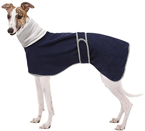 Geyecete -Invernale Cappotto per cane levrieri, Morbido Whippet Giubbotti Pile caldo,Regolabile Giacca con Foro per Imbracatura per Media e Grande Levrieri/Whippet-Blu-L