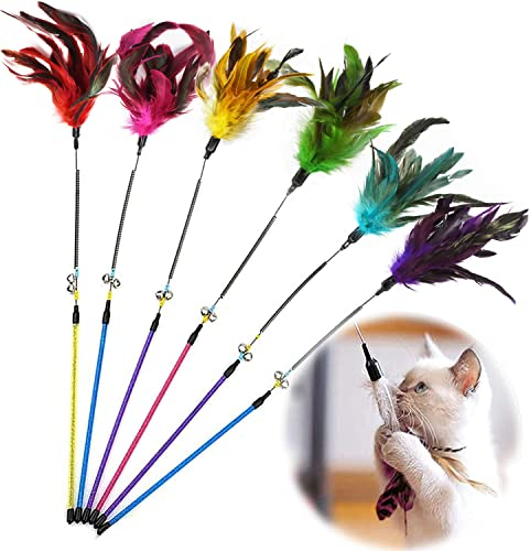 Katzenspielzeug Set, Katzenangel mit Feder, Interaktive Spielbälle für Kleine und Große Katzen (Rot)