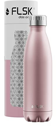 FLSK Trinkflasche I Premium Trinkflasche aus Edelstahl I 100% Auslaufsicher & Kohlensäure geeignet I Thermosflasche hält bis zu 24 Std. Kalt und 18 Std. Heiß