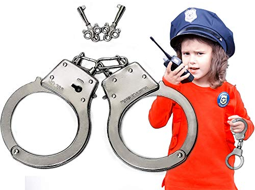 Trendario Polizei Handschellen Kinder aus Metall - Ausrüstung für das Polizei Kostüm Kinder inkl. Schlüssel - Polizeikostüm Jungen Karneval - Handcuffs