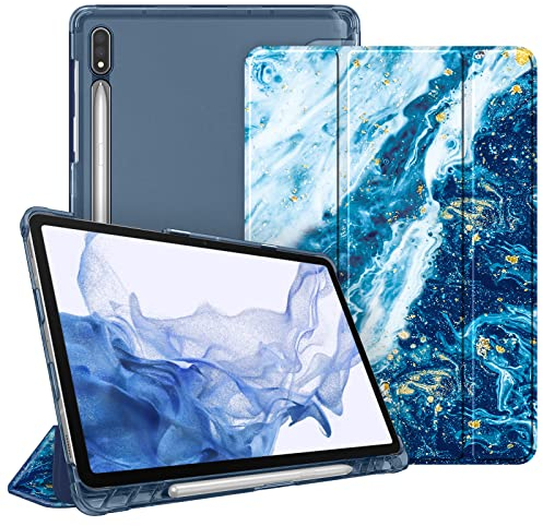 Fintie Hülle für Samsung Galaxy Tab S8 11 Zoll 2022 / Tab S7 11 Zoll 2020 - Silm Schutzhülle mit Transparenter Rückseite Abdeckung Cover Auto Schlaf/Wach Funktion, Meeresblau