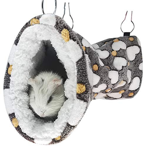 LEFTSTARER Guinea Pig Accessories Sugar Glider Cage Accessories Hamster Rat Toys Ferret Hammock Hanging Tunnel for Small Animals （Heart-Brown）