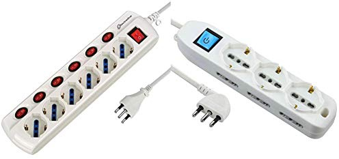 Electraline 62059 Multipresa 6 Posti Polivalenti Generale, 6 Interruttori Indipendenti, 6 Prese Universali, Bianco & 62002 Multipresa 9 Posti, Bianco, 1.5 M