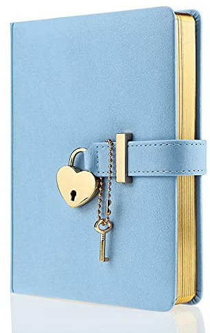 Mazeran Lock Journal, Heart Shaped Locking PU Leather Hard Cover Gold Gild Edge Notebook Travel Diary, B6 Lined Locking with Key Personal Planner Organizer Gift for Girls Women Wife
