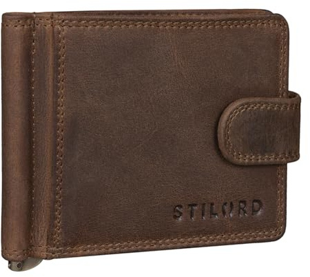 STILORD Lino Leder Geldbörse mit Geldklammer und Münzfach Kleines Herren Portemonnaie mit Druckknopf Vintage Brieftasche Slim Wallet mit RFID Schutz Farbe:schwarz