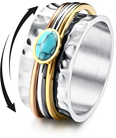 Magitaco Rostfritt stål spinner ringar fidget band ringar måne stjärna blomma fjäril ångestringar för kvinnor män, metall, rostfritt stål