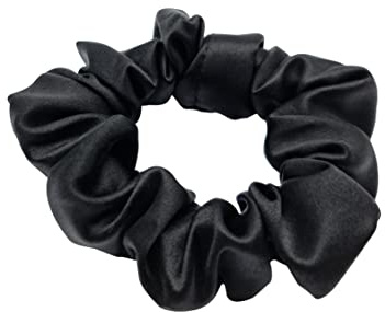 Silk 100% Maulbeerseide Scrunchie Haargummi 22 Momme echte Seide 6A - Qualität Haarband Ring Gummiband Pferdeschwanz Haarring weich (schwarz)