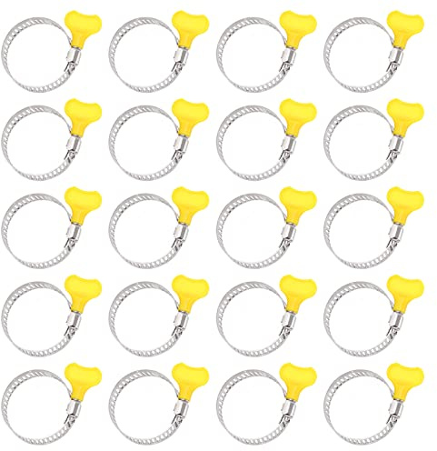 Glarks Lot de 20 colliers de serrage réglables de 32 à 44 mm en acier inoxydable avec poignée en plastique pour tuyau d'eau, plomberie, automobile et mécanique (32 à 44 mm)