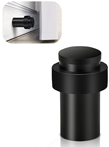 Türstopper, robuster Edelstahl-Türstopper, Bodenmontage, Wandmontage, schwarzer Bodentürstopper, Wandschutz mit schalldämpfender Gummi-Stoßstange, hoch, moderne Türstopper für Sockelleisten, 1 Packung