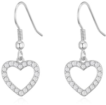 Philip Jones Silver Plated Open Heart Drop Earrings Created with Zircondia® Crystals