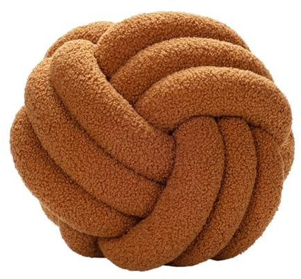 RENXR Knotenkissen, rund, 27,9 cm, Lammwolle, Knoten, Ballkissen, Heimdekoration, Kissen, handgefertigt, geknotet, für Couch, Bett, Auto, Büro… (Braun)