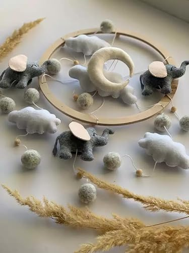 BABYLEDO Mobile für Babybett mit Geschenkbox, Traumfänger, Bettglocke, Holz, Babyzimmer Dekoration, ideal als Geschenk zur Geburt Geburtstag (Elefant)