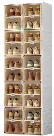 ANTBOX Shoe Organizer Storage Box, Portable Folding Shoe Rack For Closet With Magnetic Clear Door,Large Sneaker Cabinet Bins Sturdy Easy Assembly 10 Layers-20 Grids