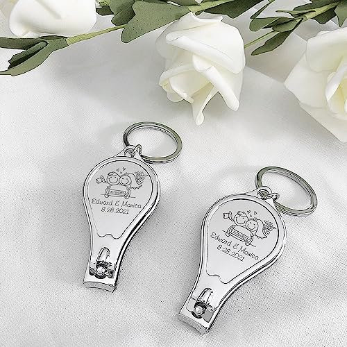 Favores de Fiesta de Boda Personalizados Llavero Personalizado Cortaúñas Abrebotellas Souvenir Llavero Regalo de Boda para Invitados, Novio y Novia con Forma Encantadora, Regalo de Recuerdo de fec