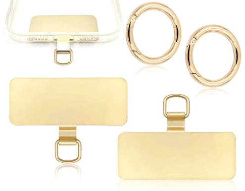 KAPSING Telefon Halteband Patch, 2 Stück Handykette Pads und 2 Stück Federring Verschluss, Universal Schlüsselband Haken für Handyhülle(Gold)