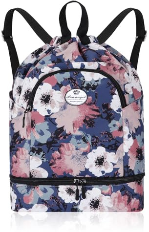HUA ANGEL Leichter Rucksack Mit Kordelzug Sportrucksack Damen Mit Schuhfach Und Nassfach Wasserdichter Beutel Mit Kordelzug Für Reise Schwimm Training Beach Yoga Basketball FußBall
