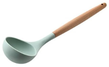 Silicone Soup Ladle with Wooden Handle, Heat Resistant Comfortable Grip Kitchen Utensil for Household