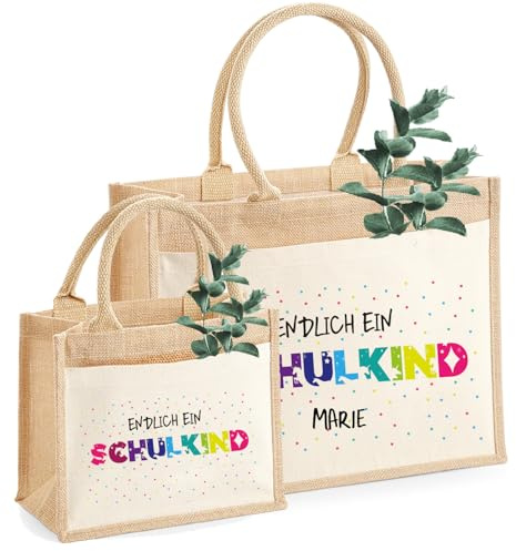 AMBERGER DESIGN by A&M Osterhage amd Jute-Tasche Schulanfang Motiv Einhorn | Jute-Beutel Kinder personalisiert | Größe S Geschenk Einschulung