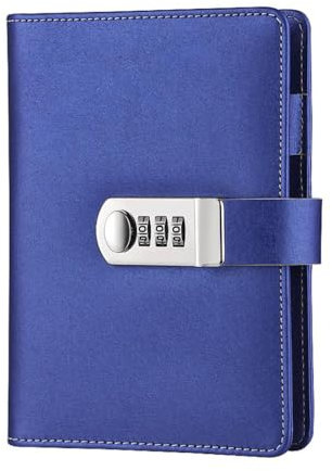 Lock Journal with PU Leather Cover, A6 Lockable Refillable Binder Notebook with Pen Holder and Card Slots, Secret Diary Planner Notepad for School Business Girls [Dark Blue]