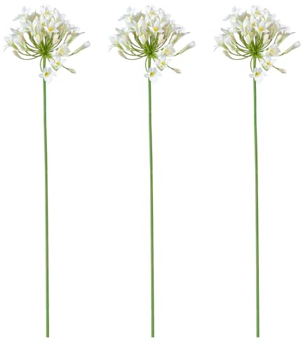 BEIJIALY 3 Piezas de Agapanto Africano Artificial, Flores Artificiales de Lirio de Agapanto con Tallo Largo, Tallo de Flor única Falsa, Púas de Flores Falsas para Arreglos Florales(Blanco)