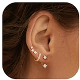 MACACHII Set med 3 damörhängen - 925 silver, 14 karats guldpläterade, miniörhängen och örhängen, allergivänliga med zirkonium, idealisk öronpiercing, damgåva, Sterlingsilver