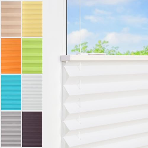 Plissee Ohne Bohren klemmfix,60x120cm（BxH,Weiß,Easyfix Faltrollo mit Klemmträger, Klemmfix ohne Bohren, Lichtschutz, Verschpannt