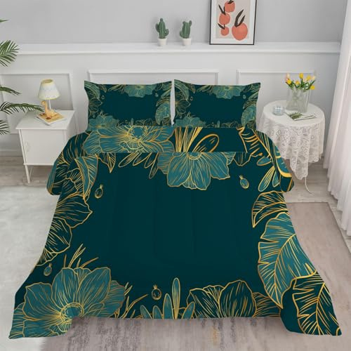Couette 180x200 Vert Couette été Couette 4 Saisons Couette 2 Personnes Couette Imprimée avec Motif de Fleur Couette sans Housse - Lavable en Machine Couette Réversible et 2 Taie d'oreiller