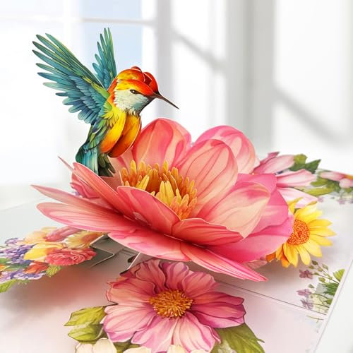 Hierein Geburtstagskarte Frau, Kolibri und Blumen Pop Up Geburtstagskarte, Popup Karte für Mama Freundin Mädchen Tochter, Geburtstagsgeschenk für Frauen, Jahrestag Geschenk für Frauen, Geburtstag Deko