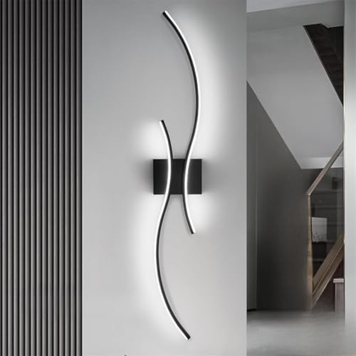 LED Lange Wandleuchte mit Fernbedienung Wandleuchten Kreative Linien Design Dimmbar 3000K-6500K Innen Wandlampe Aluminium Moderne Wellendesign Wandbeleuchtung für Schlafzimmer Flur (Schwarz,100cm)