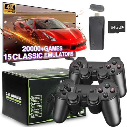 TECTINTER Console Retro Game 64G, Emulatore Portatile Con Controller Wireless 2.4G, 4K HD Collegabile Alla TV, Per Bambini e Amanti