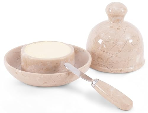 Radicaln Mantequera de mármol con tapa de 6 pulgadas, esparcidor de mantequilla hecho a mano para pan, vasija de mantequilla para mostrador con mantequilla francesa de agua, decoración de cocina de