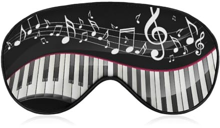 Bequemer Augenschutz für die Nacht, schwarze und weiße Klaviertasten mit Musiknoten, Augenabdeckung, weiches elastisches Band für Damen und Herren