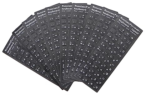 DIYEAH 10 Stück Russische Tastaturaufkleber Universelle Tastaturschutzfolie Schwarzer Hintergrund mit Weißer Kyrillischer Beschriftung für Laptop Undpc