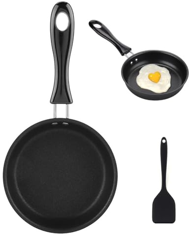 BYTLEOUTJ Small Frying pan, Mini Frying Pan for One Egg, Single Egg Pan with Spatula for Camping and Small for Kitchens, Gas Stove Induction Hob(12cm)