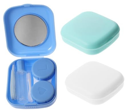 IWOWHERO Juego De 3 Cajas para Lentes De Contacto Mezcla Colores, Estuche Compacto Prueba De Fugas para Viaje, Soporte Portátil y Organizador Práctico para Mujer