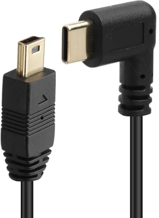 Mini USB to Type C Cable Short USB C to Mini USB Cable 90 Degree Angle USB-C Male to Mini USB Male Converter Cable for Digital Camera Camcorder, SAT NAV, Dashcam GPS MP3 Player, 25cm