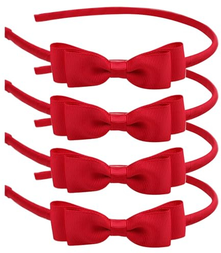 SYEYCW 4 Pièces Bandeaux à Nœuds Rouges, Accessoires pour Cheveux avec Nœud, Accessoires de Serre-Tête, Bandeaux de Cheveux, pour Fête, Anniversaire, Noel