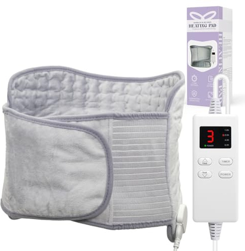 Coussin chauffant électrique pour soulager les douleurs dorsales, 6 réglages de chaleur et 4 options de minuterie, coussin de thérapie par la chaleur humide pour crampes, cou, épaules et abdomen