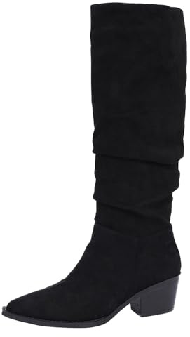 AEGJEGVD Femme Bottes Hautes à Bout Pointu Talon Carrés Classiques Bottes mi Mollet Talon Haut Sexy Cuissardes Daim Confortable Botte Hipster Club Fête Boots de Danse Country Hiver Chaud
