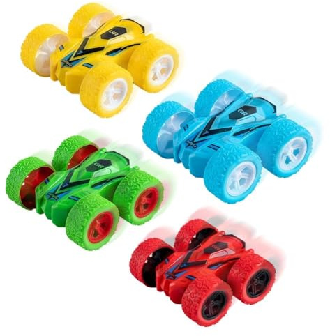MyrkalaToy 4 pcs Zurückziehen Auto, Pull Back Friction Auto Spielzeug, Double Side Inertia Push and Go, Weihnachten Geburtstagsgeschenke Outdoor Spielzeug für 2 3 4 5