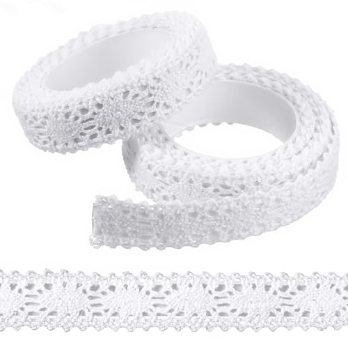 Selbstklebende Spitze, Weiß Aus Baumwolle Dekoband, Vintage Spitzenband Borte, Spitzenstoff Spitzenborte, Spitzenband für Handwerk, Scrapbooking, Geschenkbox, Hochzeit, Dekoratio(1.6cm, 3.6m)