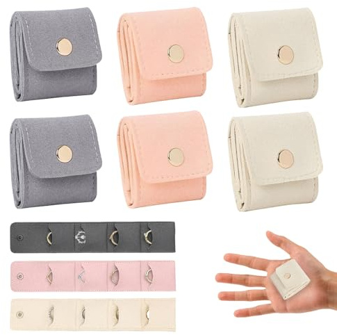 Uoxmiy 6PCS Mini Travel Jewelry Bag Mini Travel Jewelry Roll Bag with Buckle Portable Foldable Ornaments Nags and Pouches Ring Pouch Waterproof Organiser Pouch for Travel Essentials Ring Earring