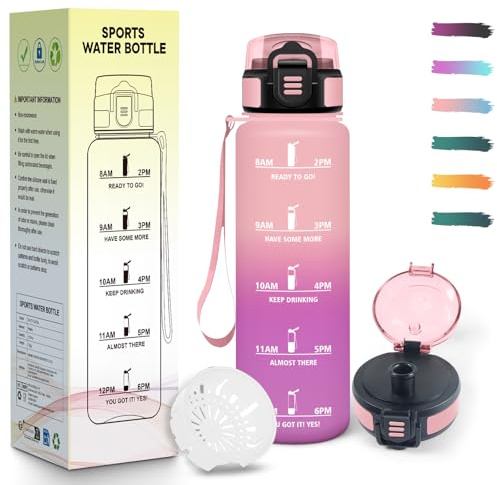 Mulbijeo Bouteille 500Ml, Conception Étanche Bouteille D'eau Enfant, Avec échelle de Temps, Gourde, Légère, Gourde Graduée pour 1 Journee pour La Course à Pied, Le Vélo, Le Travail, L'école