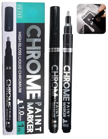 Yolkify Chrome Paint for Metal, Silver Marker Pen, 1.0mm Touch Up Markers Mirror Effect, Permanent Liquid Chorme Pen for Christmas Resin Crafts, Coloring, Stroke, Model Metal Glass Plastic Painting