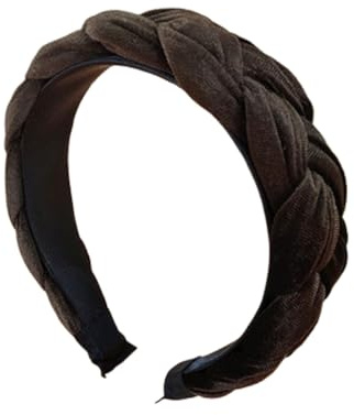 JchEnye Geflochtenes Samthaarband, elastisches Haaraccessoire für Damen, gewebtes Stirnband für Damen mit Samtbesatz, elastisches Haarband im Kreuzstil, braun