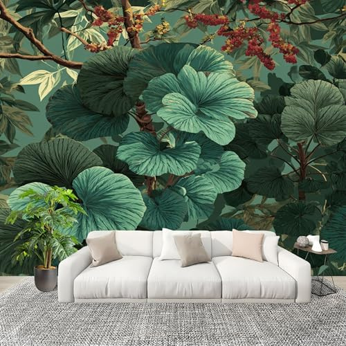 Genérico Papel Pintado Panorámico 300x210 cm Hojas De La Selva Tropical Personalizable Fotomurales No Tejido Póster Pared Decoración Verde 3D Duradero y Resistente a las manchas Fotomurales