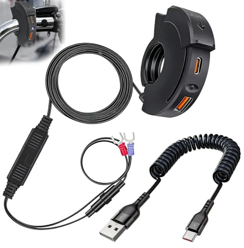 Bordeag - Toma USB para moto, cargador de moto, USB C, toma de 12 V, 48 W, QC3.0 y PD Tipo-C, grado, cargador USB para motocicletas, cargador de teléfono para motocicletas impermeable IP65 para 12 V