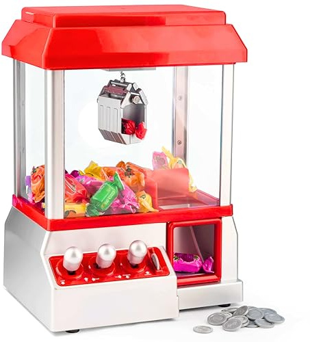 ALAYSTAR Candy Grabber Machine with Music & 24 Coins Mini Arcade Claw Toy for Kids & Adults Sweet Retro Catcher Game Refillable Candy Dispenser Party Fun Gift