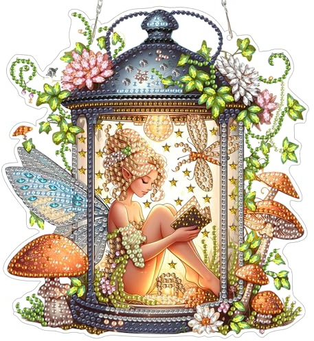 MXJSUA Lampe Dschinn Diamond Painting Anhänger mit Kette Erwachsene, Diamant Painting Fensterbilder Hängende Ornament Bastelset Set für Wand Und Eingang Decor 20x20CM