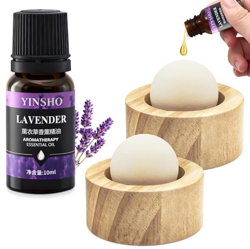 Diffusor-Kugel aus natürlichem Holz für ätherische Öle, 2PCS HolzDiffuser, mit Lavendelöl Ätherisches Öl 10ml, Holz Aroma Diffuser, Aroma Diffuser für ätherische öle, für Zuhause, Büro, Auto Reisen